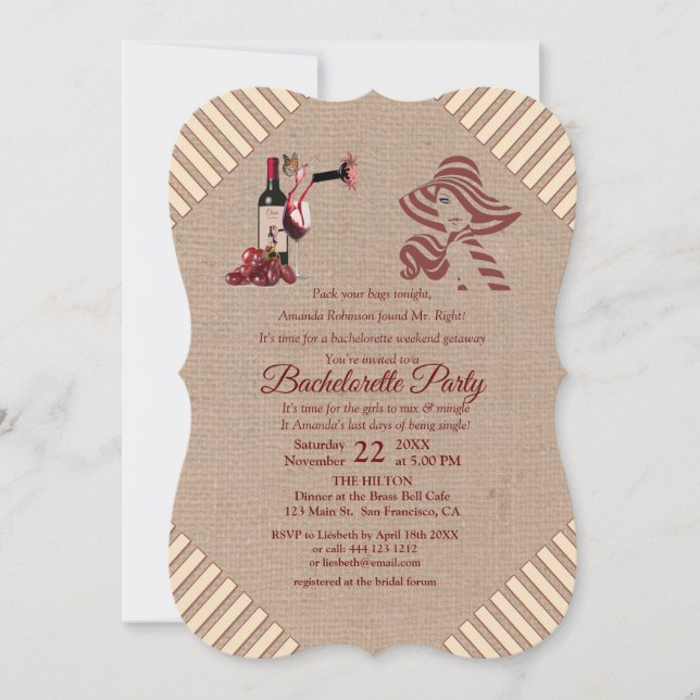 Marsala-wine Tasting  Bachelorette Party Invitation (Front)