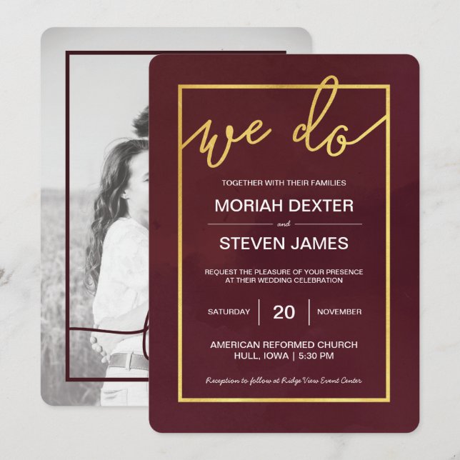 Marsala, Wine Wedding Invitation with Photo (Front/Back)