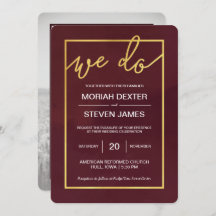 Marsala, Wine Wedding Invitation with Photo