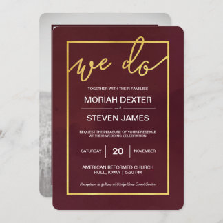 Marsala, Wine Wedding Invitation with Photo