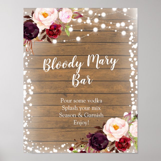 Marsala Winter Bloody Mary Bar Signage Poster (Front)