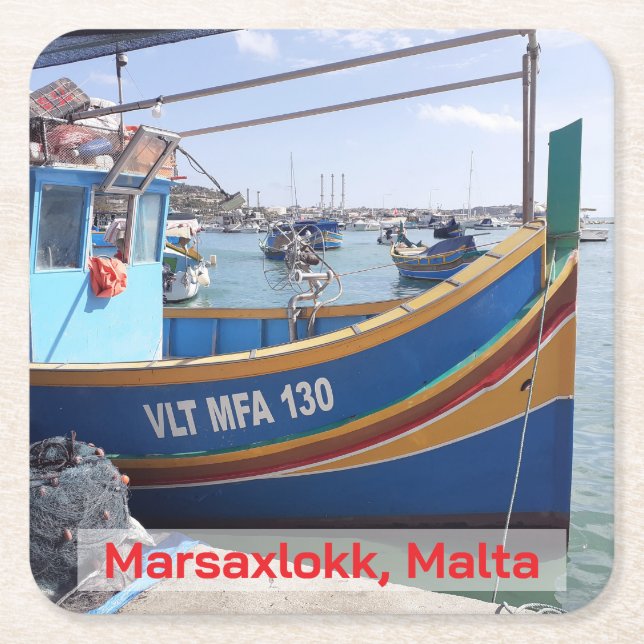 Marsaxlokk Fishing Boats Malta Square Paper Coaster (Front)