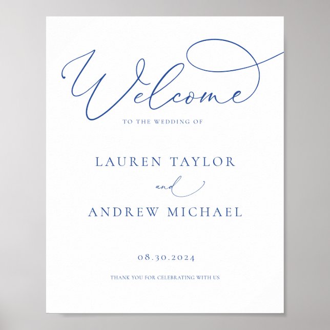 Marseille Bleu Minimalist Welcome to Our Wedding Poster (Front)