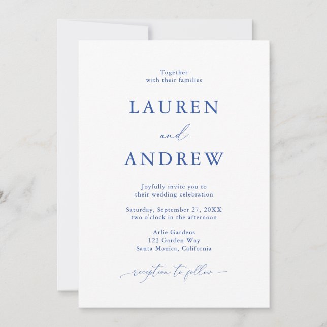 Marseille Bleu Simple Minimalist 3 Wedding Invitation (Front)
