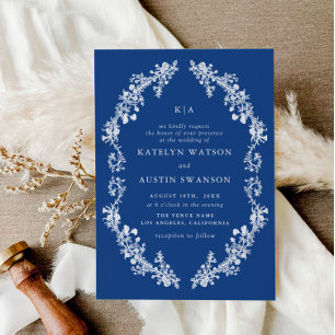 Marseille Bleu vintage floral wedding Invitation
