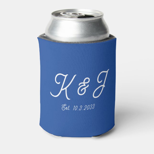 Marseille Bleu Wedding Favour Monogrammed Can Cooler (Can Back)
