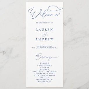 Marseille Bleu & White Elegant Minimalist Wedding Program
