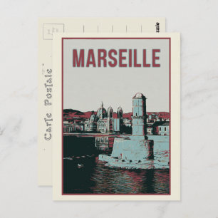 Marseille Cathedral and port illustration France Postcard