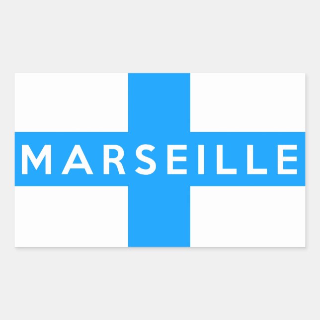 marseille city flag france country name text rectangular sticker (Front)