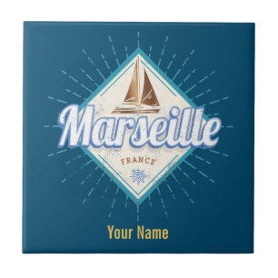 Marseille city France retro sailing ship vintage Ceramic Tile
