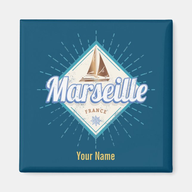 Marseille city France retro sailing ship vintage Magnet (Front)