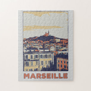 Marseille city view illustration France Jigsaw Puzzle