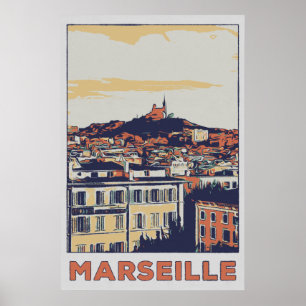 Marseille city view illustration France Poster
