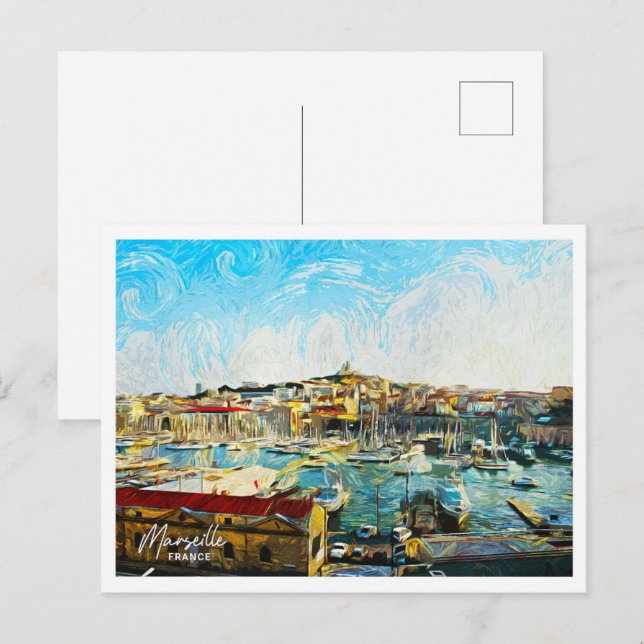 Marseille France Beautiful Oil Paint Landscape Postcard (Front/Back)