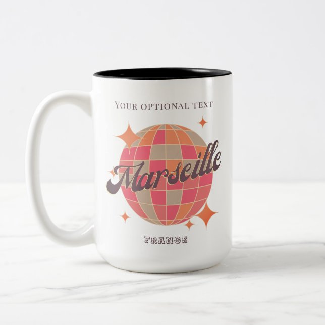 Marseille France City fashion pink disco ball Two-Tone Coffee Mug (Left)