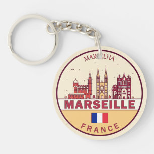 Marseille France City Skyline Emblem Key Ring