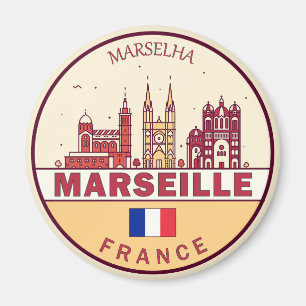 Marseille France City Skyline Emblem Magnet