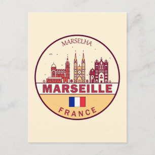 Marseille France City Skyline Emblem Postcard