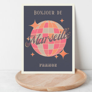Marseille France party travel bonjour discoball Postcard
