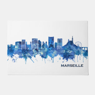 Marseille France Skyline Blue Doormat