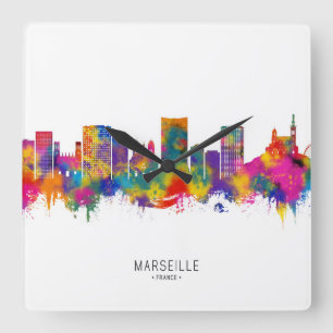 Marseille France Skyline Square Wall Clock