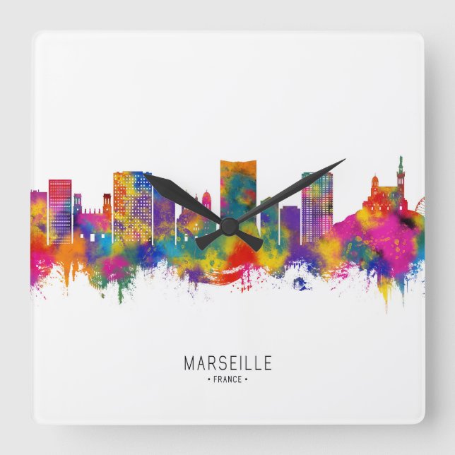 Marseille France Skyline Square Wall Clock (Front)