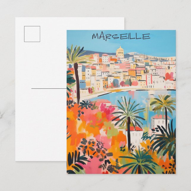 Marseille France Travel City Painting Aesthetic Postcard (Front/Back)