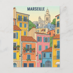 Marseille France Travel Illustration Postcard