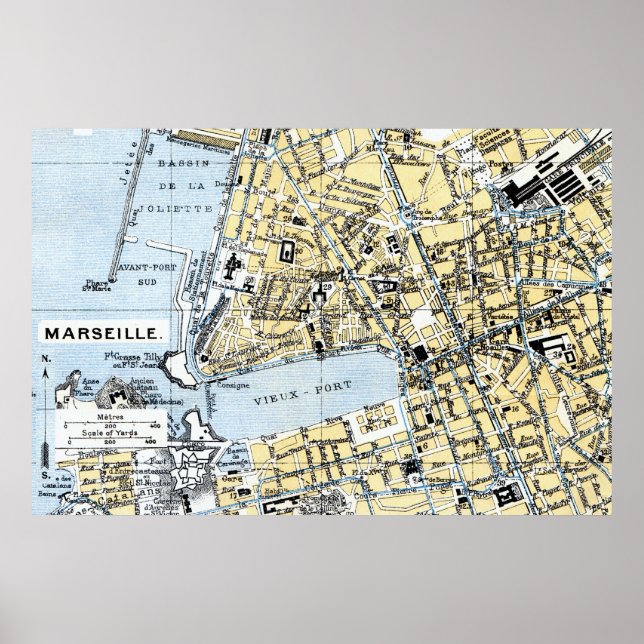 Marseille, France Vintage Map  Poster (Front)