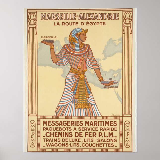 Marseille to Alexandria Egypt Route Poster (Front)