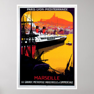 Marseille Vintage Ship Advertisement Poster