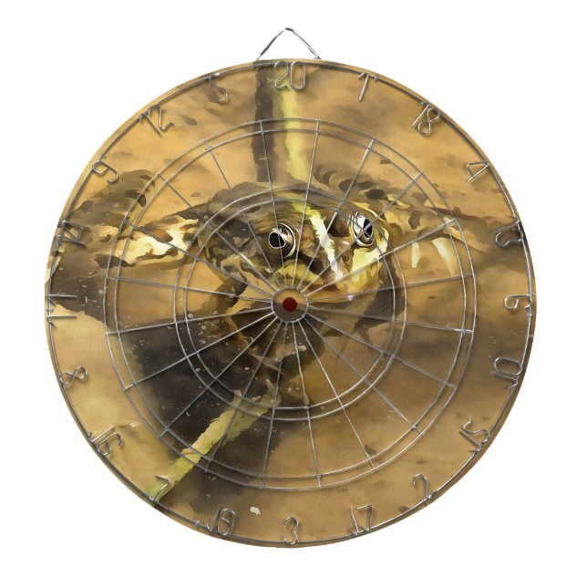 Marsh Frog Immersed In River Water Painting Dartboard (Front)