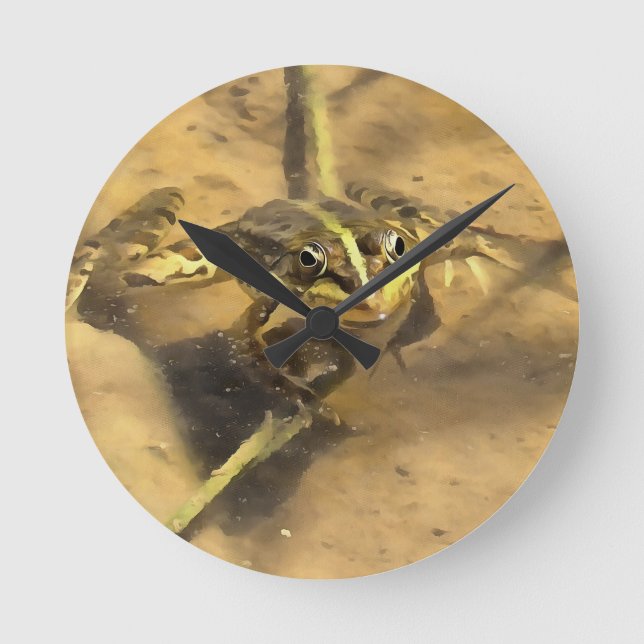 Marsh Frog Immersed In River Water Painting Round Clock (Front)