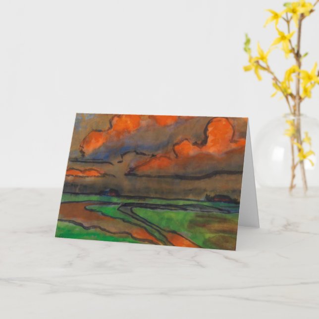 Marsh Landscape Under Red Clouds | Emil Nolde | Card (Yellow Flower)