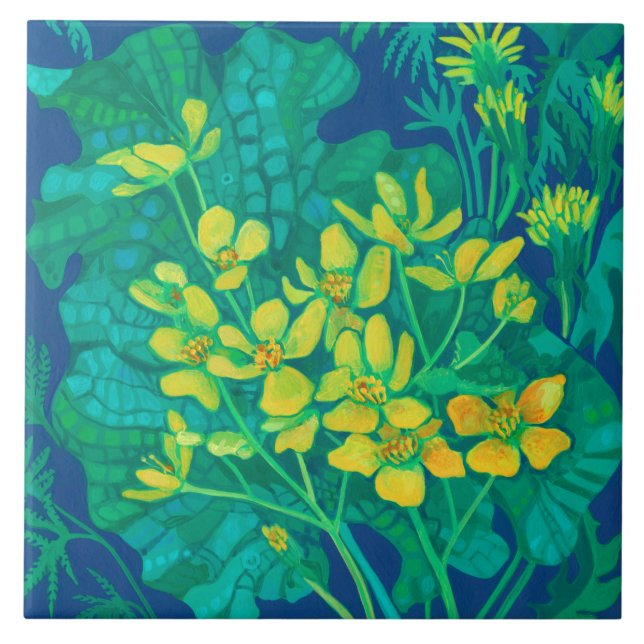 Marsh Marigold Summer Wildflowers Floral Painting Ceramic Tile (Front)