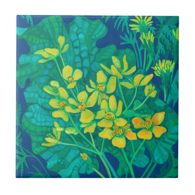 Marsh Marigold Summer Wildflowers Floral Painting  Ceramic Tile (Front)