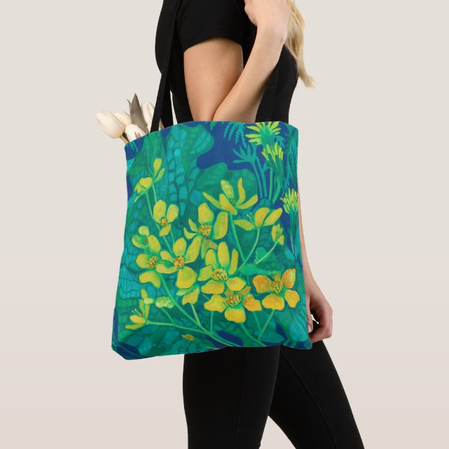 Marsh Marigold Summer Wildflowers Floral Painting  Tote Bag (Close Up)