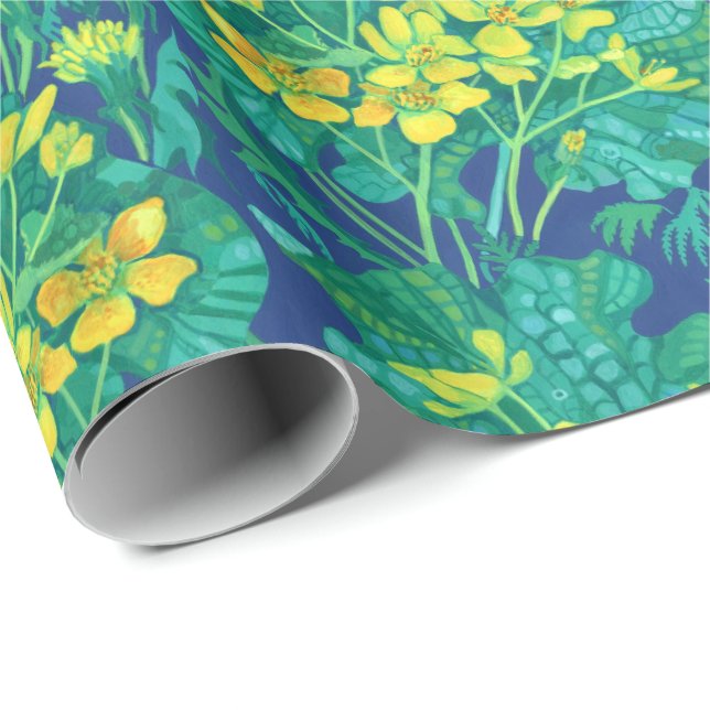 Marsh Marigold Wildflowers Yellow Flowers Pattern Wrapping Paper (Roll Corner)