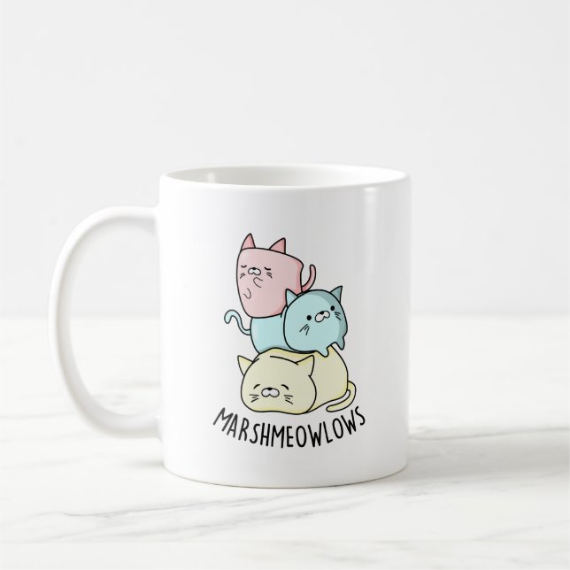 Marsh-meow-lows Funny Cat Marshmallow Pun  Coffee Mug (Left)