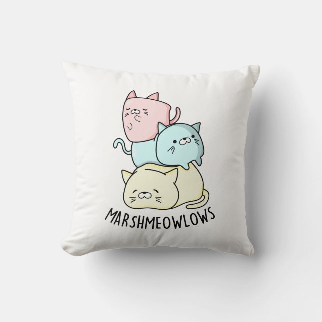 Marsh-meow-lows Funny Cat Marshmallow Pun  Cushion (Front)
