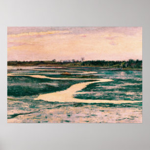 Marsh with Pink Sky Vintage Landscape Poster