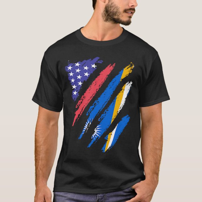 Marshall Islands American Patriot Grown Heart Flag T-Shirt (Front)