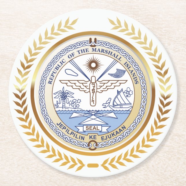 Marshall Islands Seal Round Paper Coaster (Front)