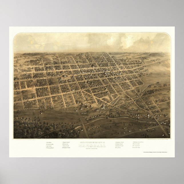 Marshall, MI Panoramic Map - 1868 Poster (Front)
