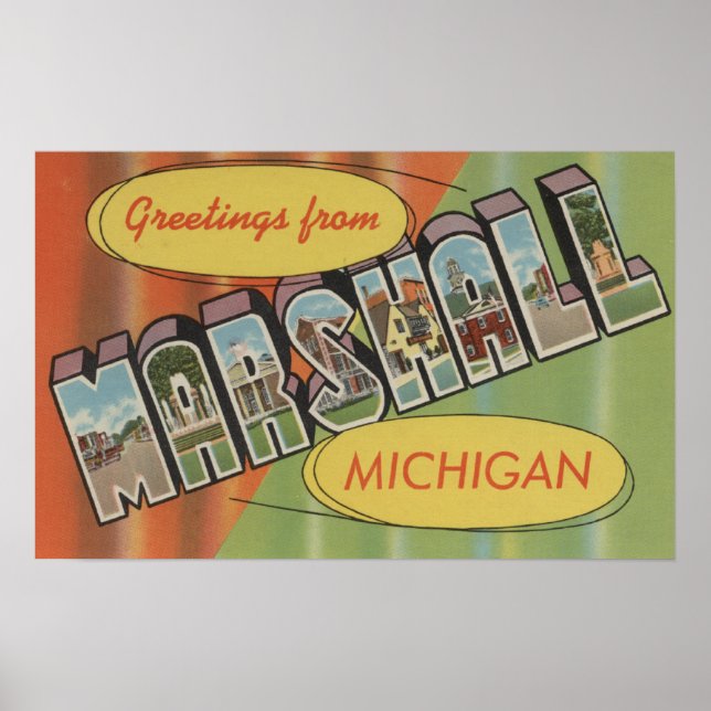 Marshall, Michigan - Large Letter Scenes Poster (Front)