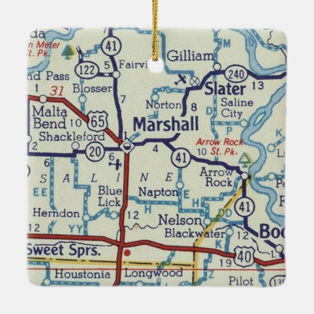 Marshall MO Vintage Map Ceramic Ornament (Back)