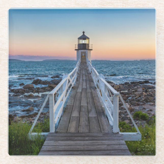 Marshall Point Lighthouse at Sunset Glass Coaster (Front)
