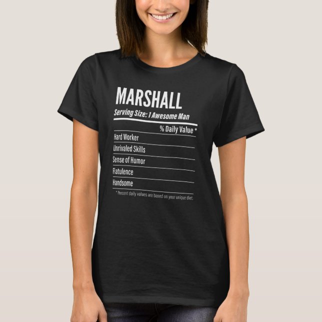 Marshall Serving Size Nutrition Label Calories T-Shirt (Front)