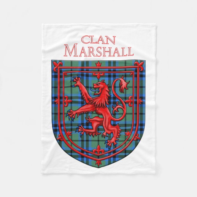 Marshall Tartan Scottish Plaid Lion Rampant Fleece Blanket (Front)