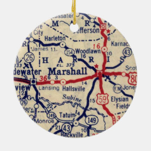Marshall TX 1945 Map Ceramic Ornament